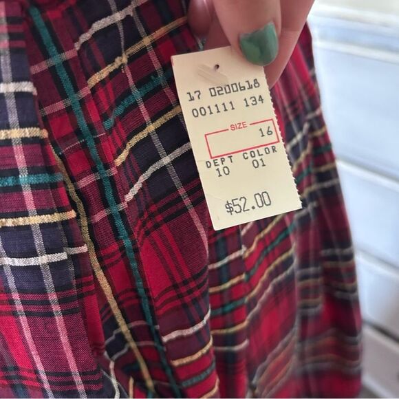 NOS Vintage Carroll Reed Red Plaid Tartan A-line Skirt with Box Pleats - Size 16 - Picture 3 of 10